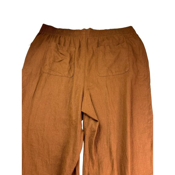Old Navy High Rise Wide Leg Pants Linen Rayon Blend Size XL Tall Brown Elastic W - Picture 5 of 10